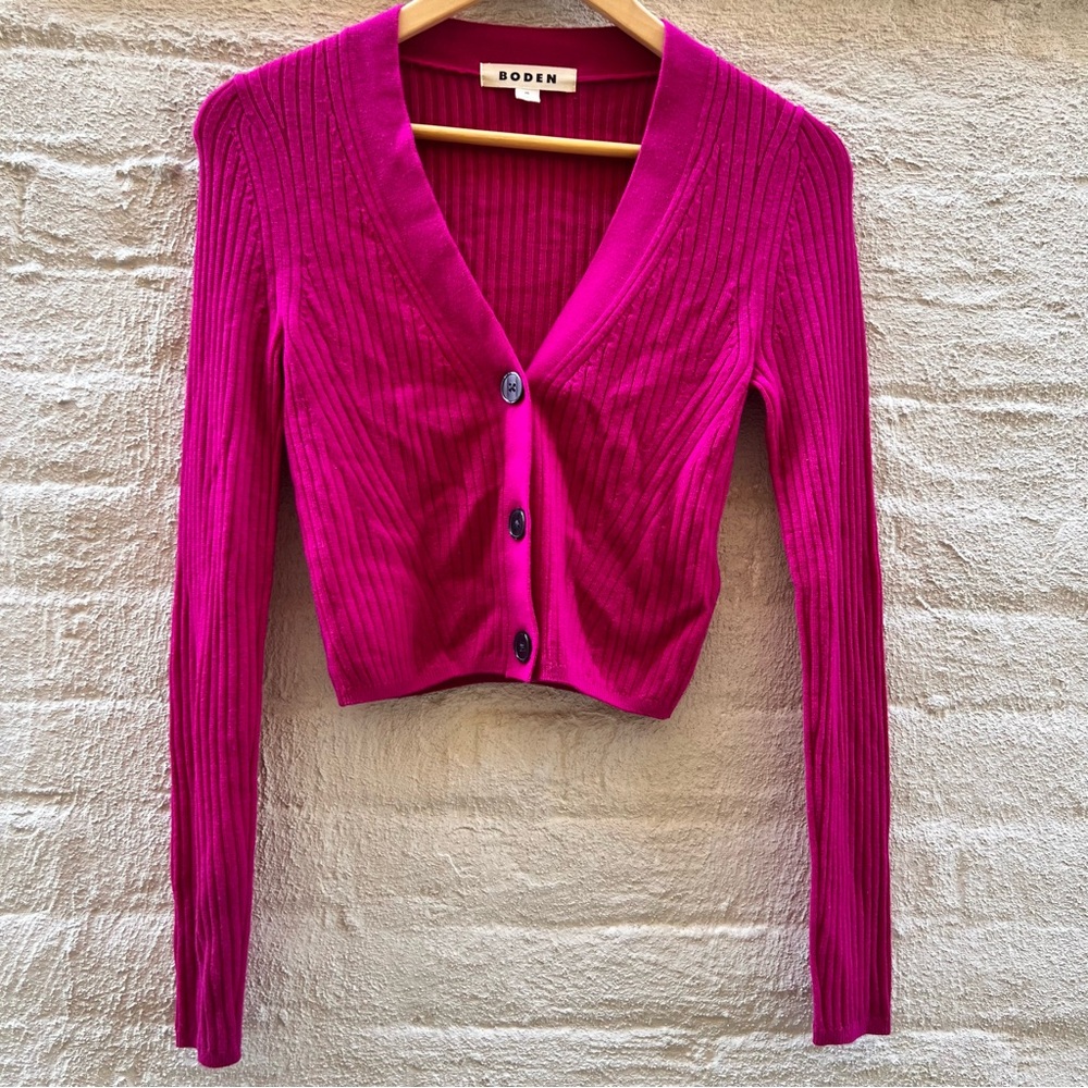 Boden Merino Cropped Rib Cardigan Pink XS - Picture 3 of 7